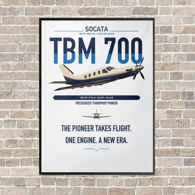 Socata TBM 700 vertical canvas print - framed - white background