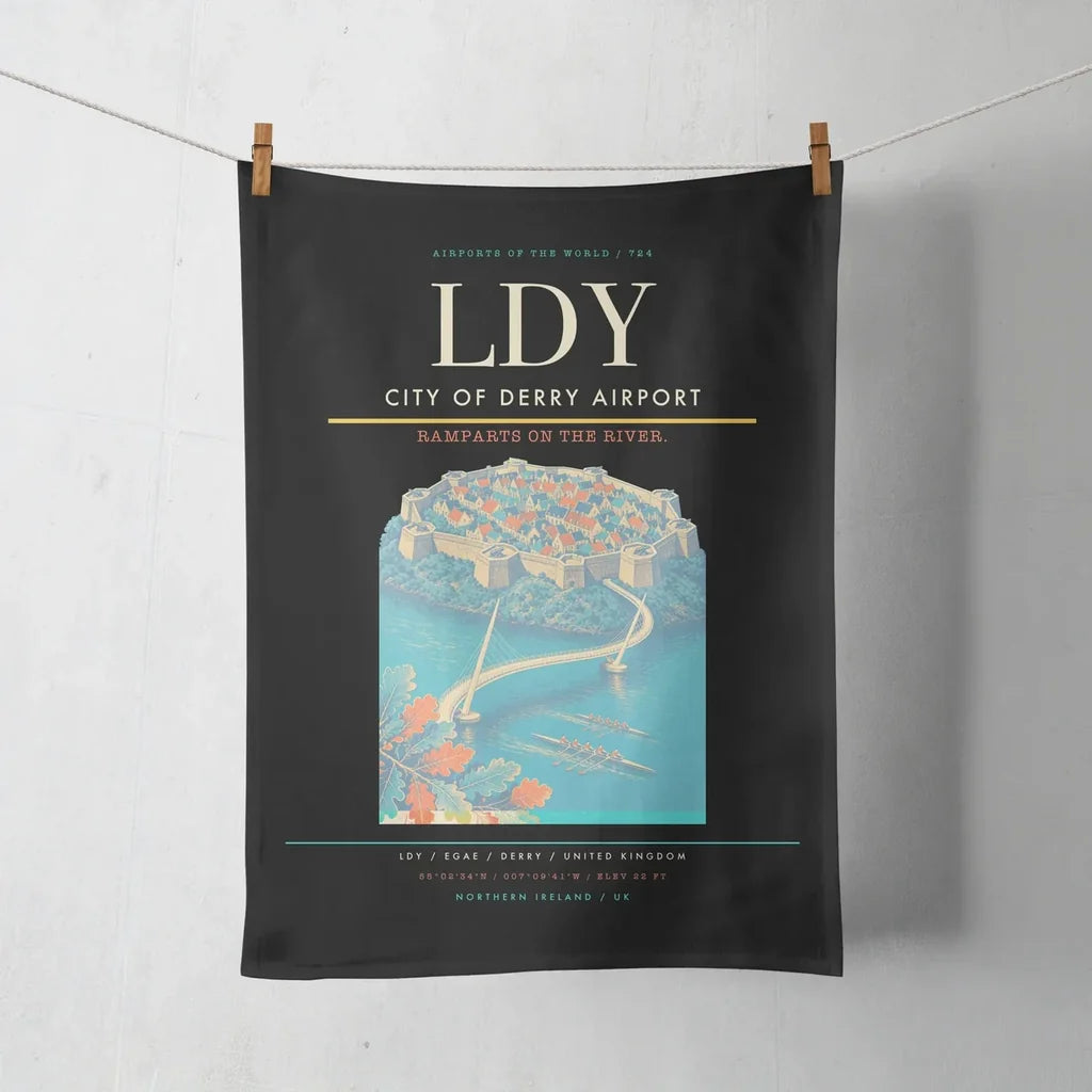 City of Derry Airport (LDY) design on black towel