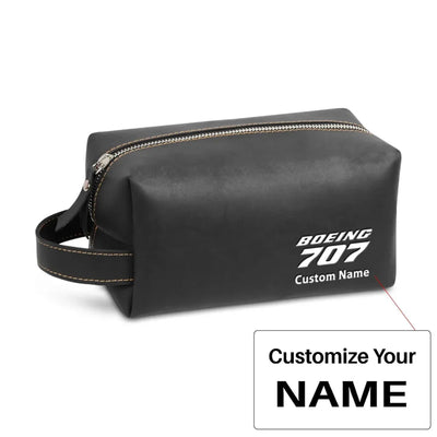 Boeing 707 & Text Leather Clutch aviation design leather clutch toiletry bag, leather construction.