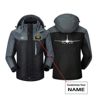 Thumbnail for Boeing 757 Silhouette aviation design printed on heavyweight insulated shell thick winter jacket.