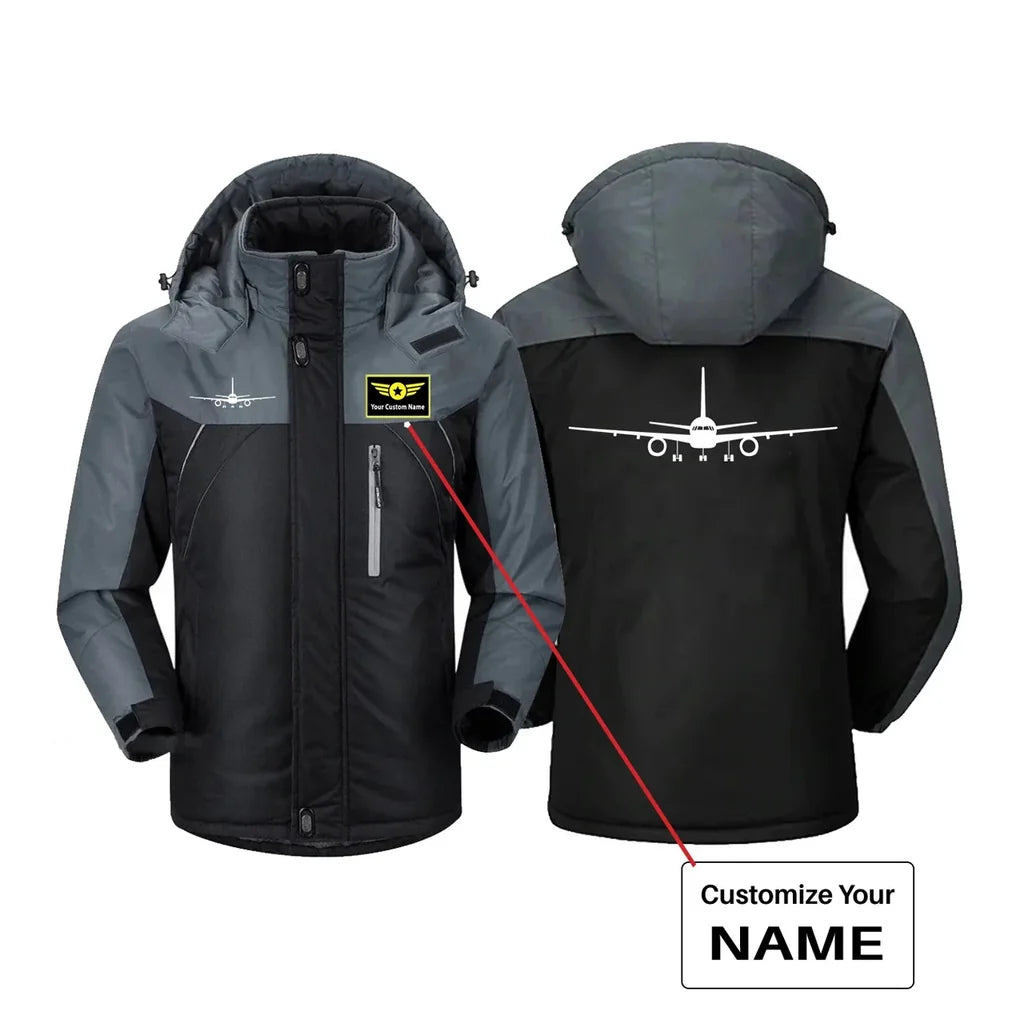 Boeing 757 Silhouette aviation design printed on heavyweight insulated shell thick winter jacket.