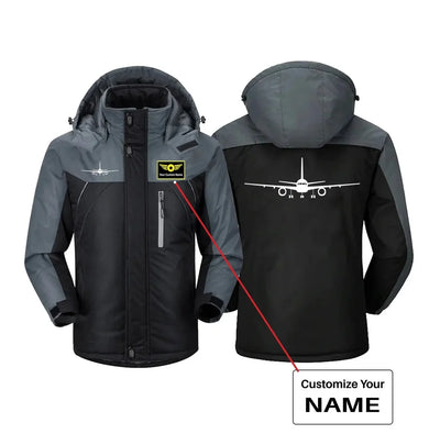 Boeing 757 Silhouette aviation design printed on heavyweight insulated shell thick winter jacket.