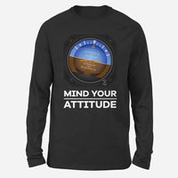 Thumbnail for Mind Your Attitude Long-Sleeve aviation design printed on soft cotton long-sleeve T-shirt.
