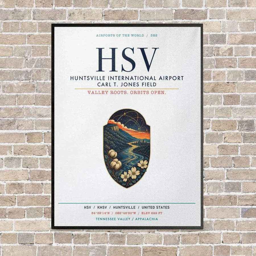 Huntsville International Airport HSV vertical canvas print - framed - white background