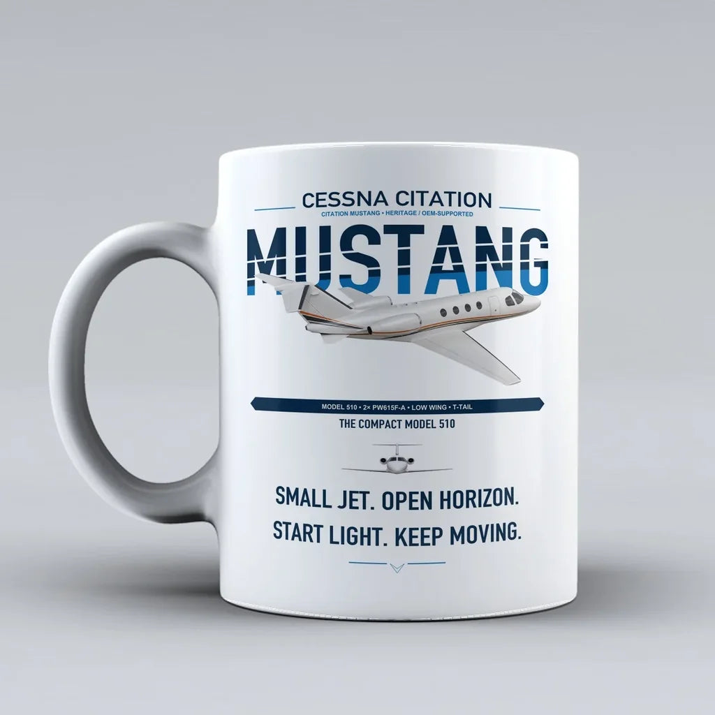 Cessna Citation Mustang design on white ceramic mug, double-side print