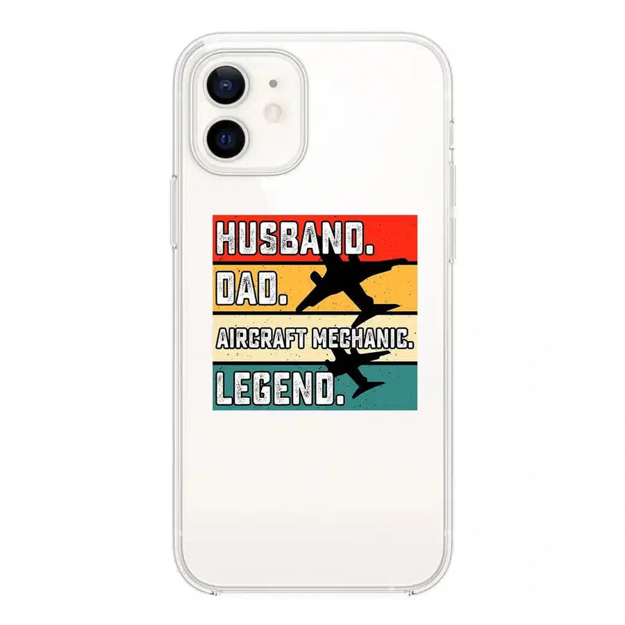 Husband & Dad & Aircraft Mechanic & Legend Transparent Silicone aviation print transparent iPhone case, fits iPhone.