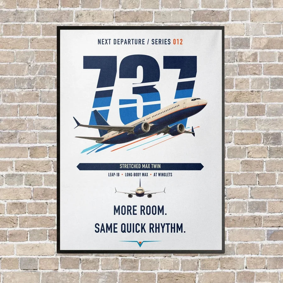 Boeing 737 MAX 9 vertical canvas print - framed - white background
