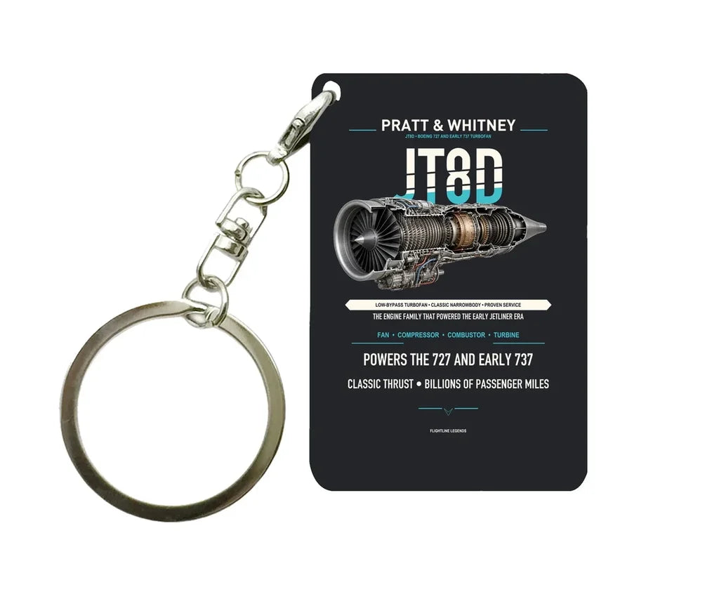 JT8D Key Chain design on black key chain