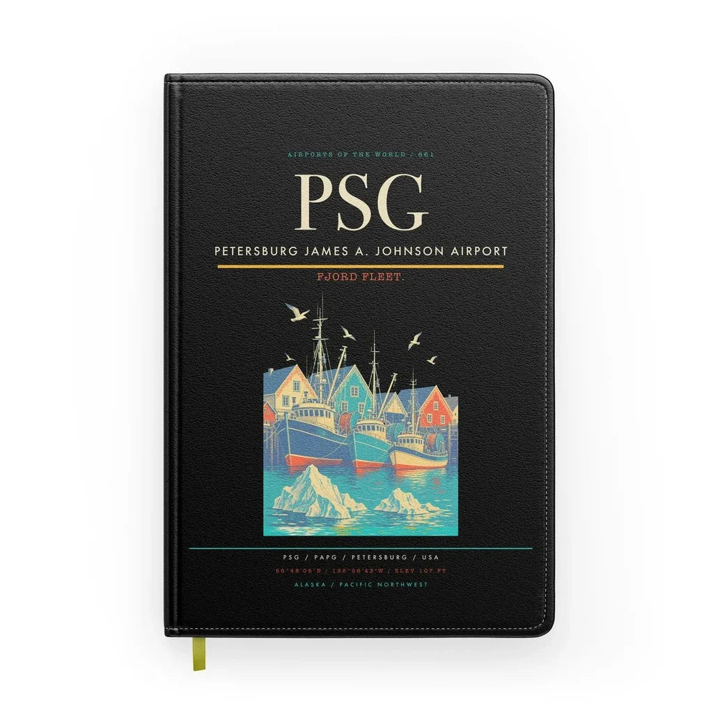 Petersburg James A. Johnson Airport (PSG) design on black notebook