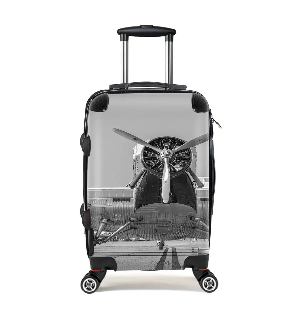 Face to Face to 3 Engine Old Airplane Cabin Size aviation design luggage, durable shell construction.