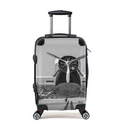 Face to Face to 3 Engine Old Airplane Cabin Size aviation design luggage, durable shell construction.