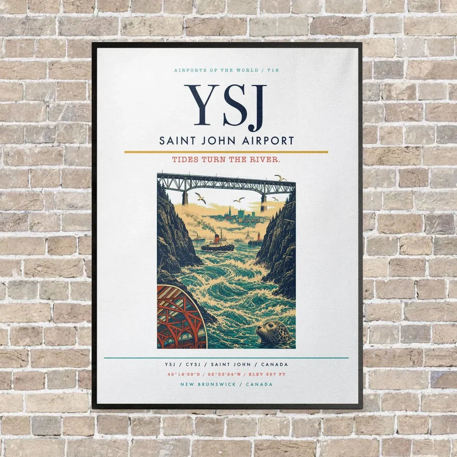 Saint John Airport YSJ vertical canvas print - framed - white background