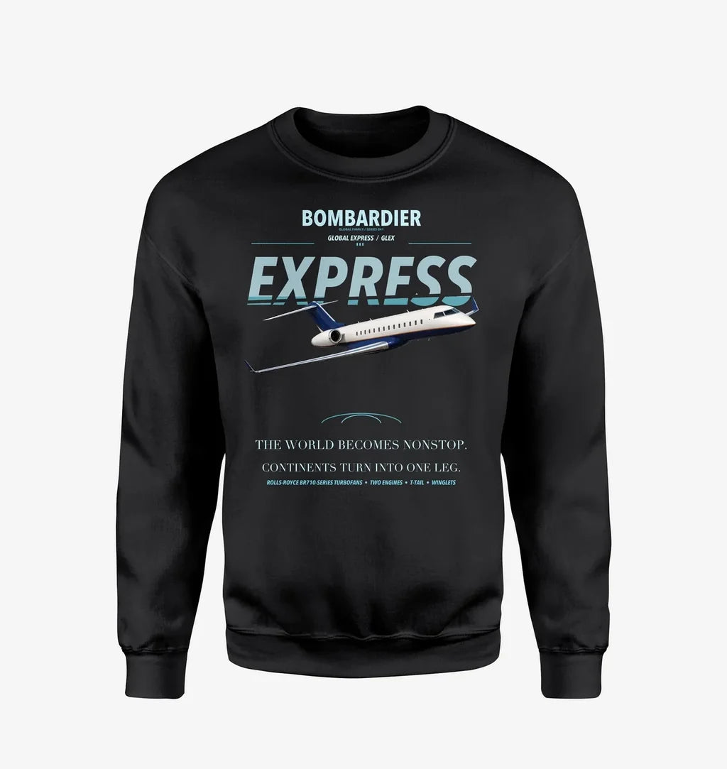 Bombardier Global Express design on black sweatshirt