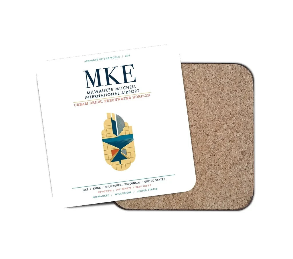 Milwaukee Mitchell International Airport (MKE) design on white 1 piece coaster