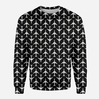 Perfectly Sized Seamless Airplanes Black aviation design printed on soft cotton blend 3D sweatshirt.