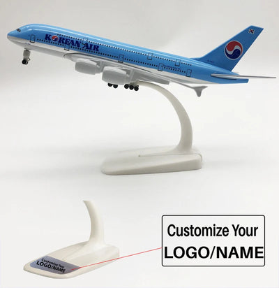 Side view of Korean Air Airbus A380 Airplane Model (20CM) aviation 20-30cm scale model aircraft in diecast metal.