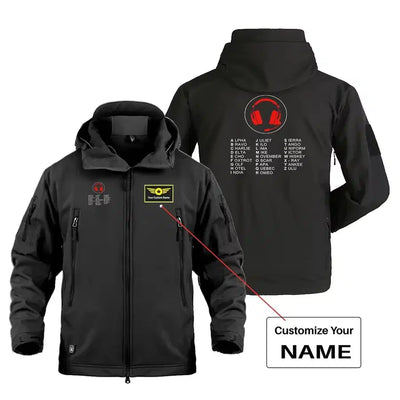 Aviation Alphabet 3 Military Jackets (Customizable) aviation design printed on heavy cotton shell with field-style pockets mi.