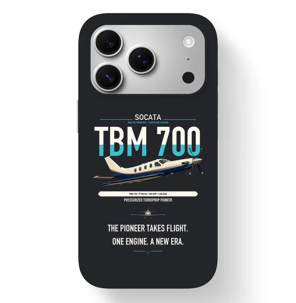 Socata TBM 700 design on black magsafe iphone case, for iPhone 17 Pro