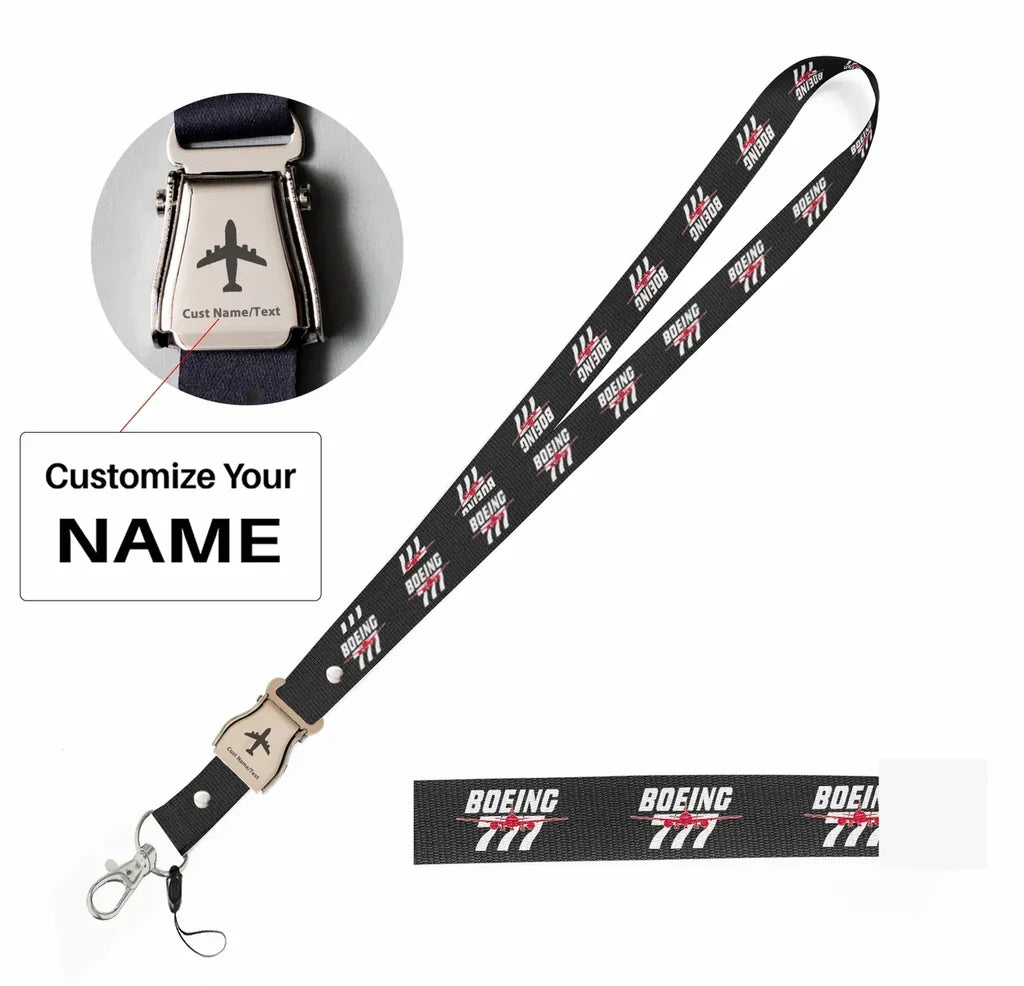 Amazing Boeing 777 seat belt lanyard - black with name