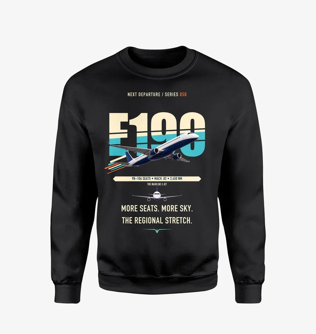 Embraer E190 design on black sweatshirt