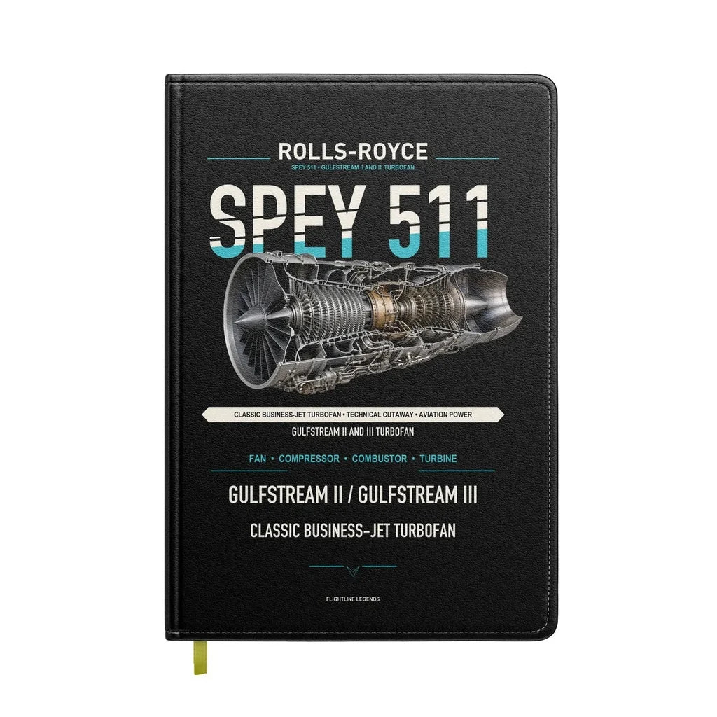 SPEY 511 design on black notebook