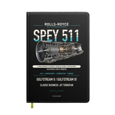 SPEY 511 design on black notebook