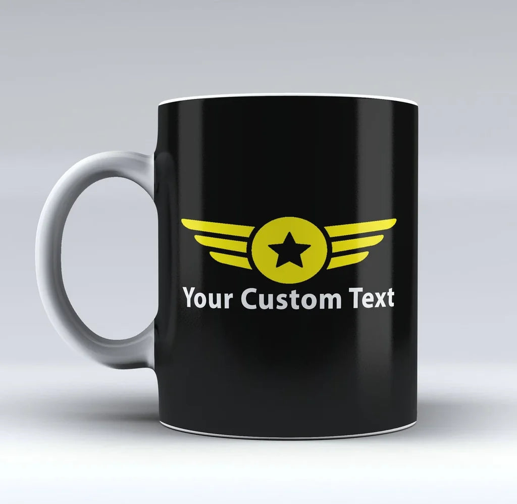 Custom Name & Badge (4) aviation design on ceramic mug, premium ceramic with glazed finish.
