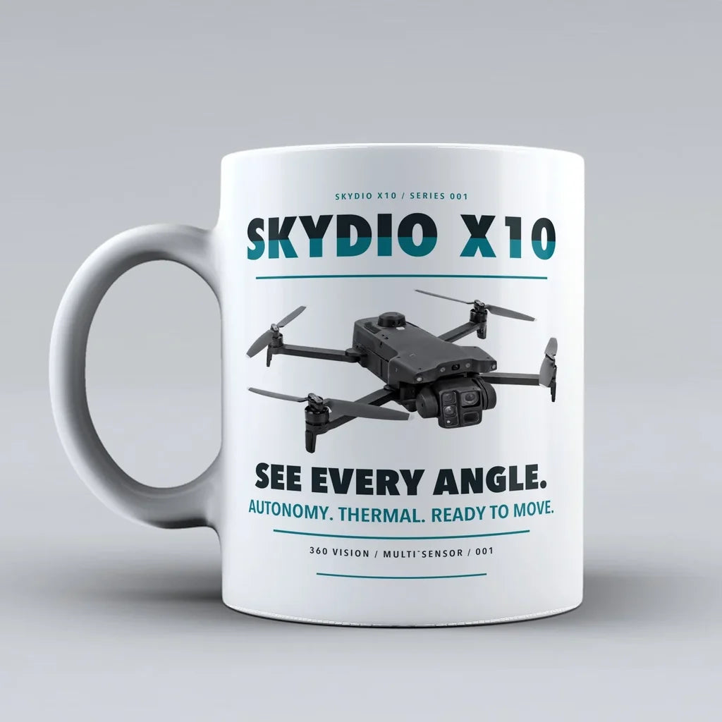 X10 Mug design on white skydio