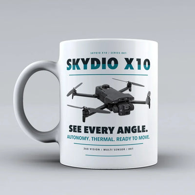 X10 Mug design on white skydio