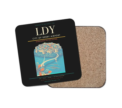 City of Derry Airport (LDY) design on black 1 piece coaster