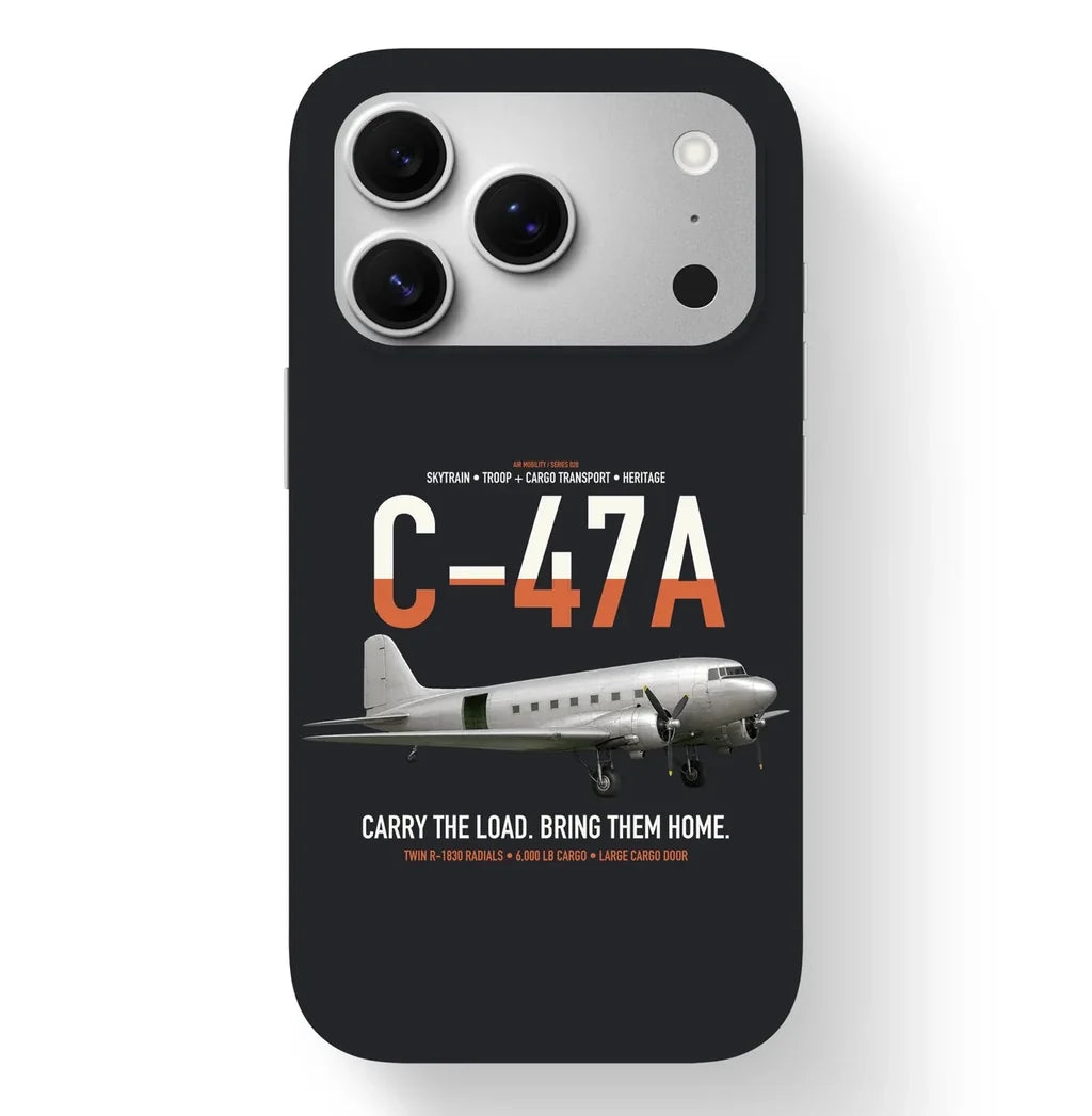C-47A Skytrain design on black magsafe iphone case, for iPhone 17 Pro