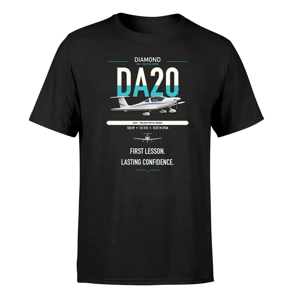 Diamond DA20 design on black t-shirt, single-side print
