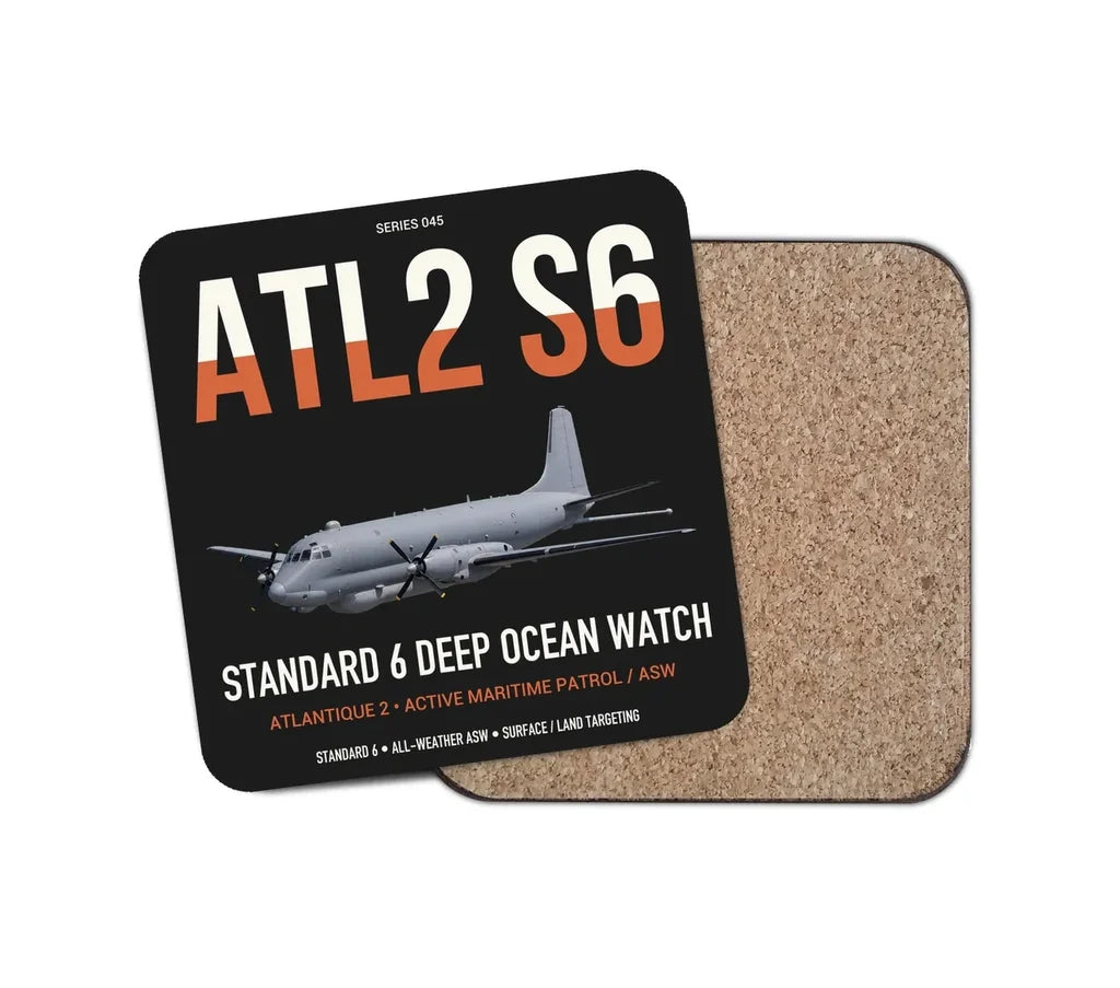 Atlantique 2 Standard 6 design on black 1 piece coaster