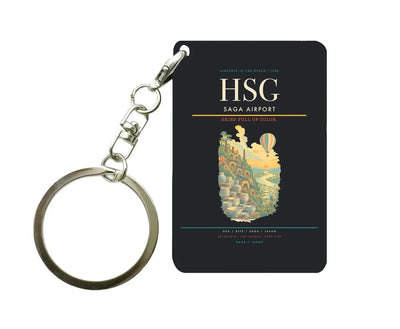 Saga Airport (HSG) design on black key chain