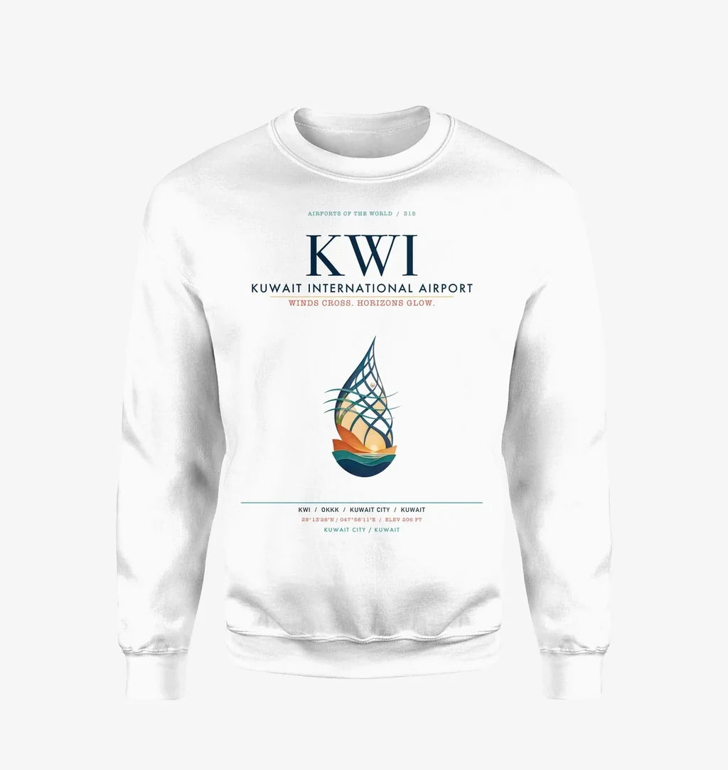 Kuwait International Airport (KWI) design on white sweatshirt