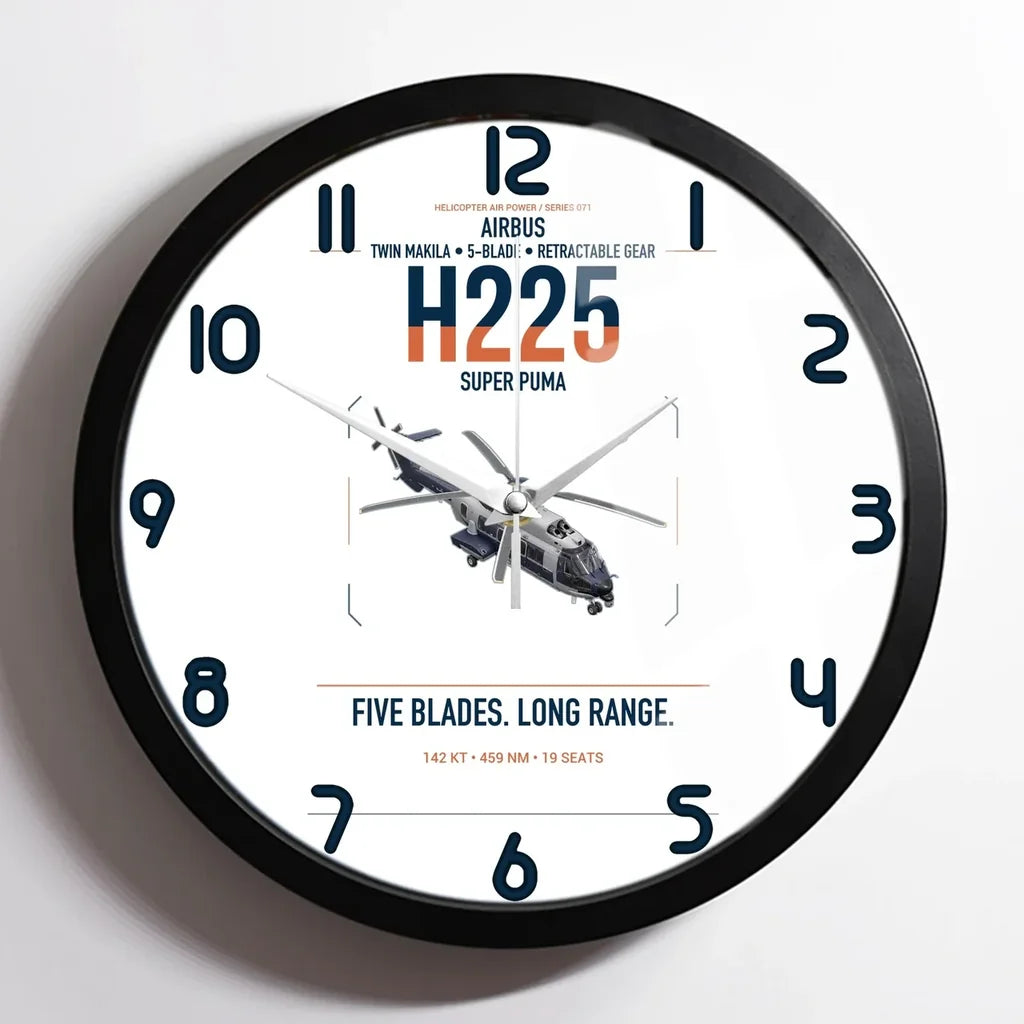 Airbus H225 design on white framed wall clock