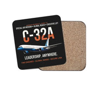 Thumbnail for C-32A Air Force Two Global Reach design on black 1 piece coaster