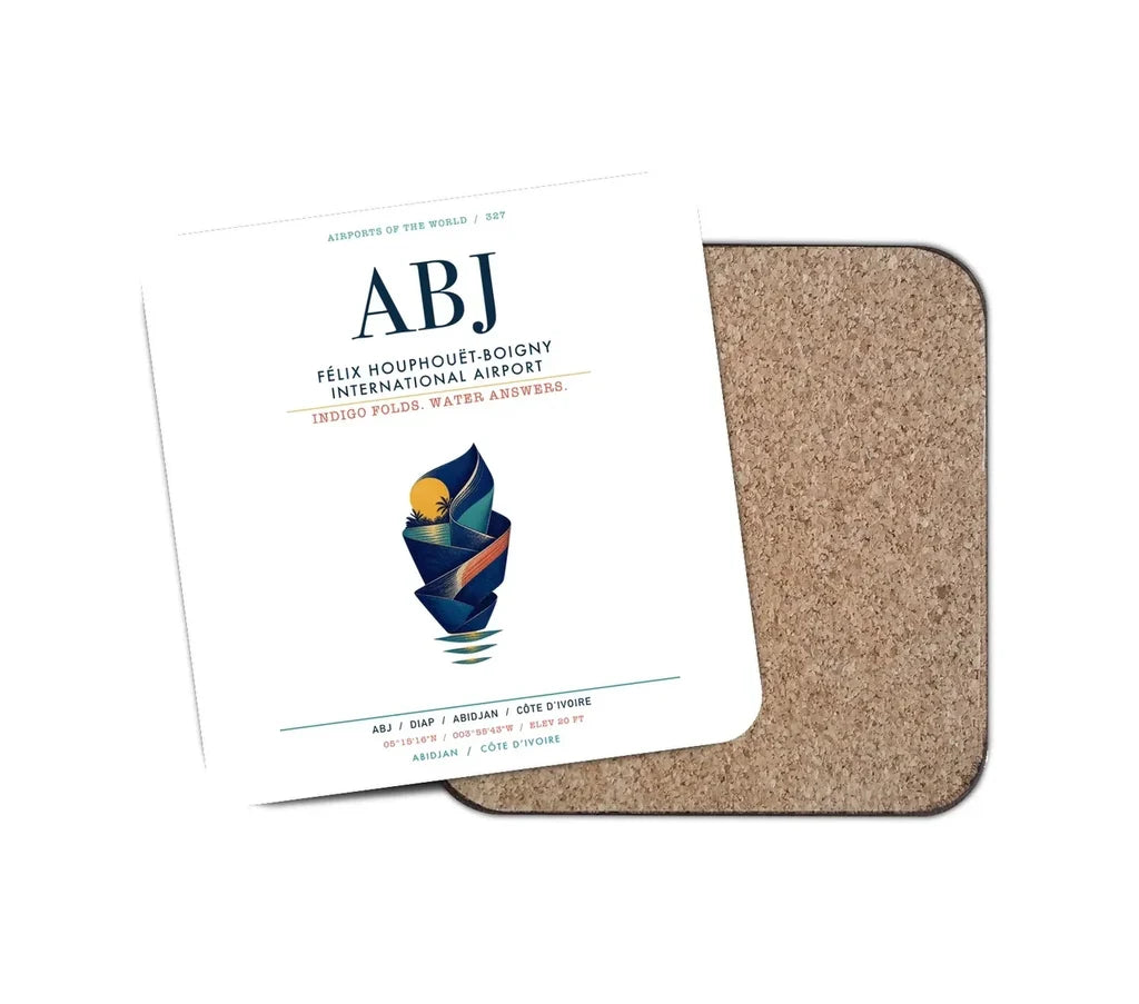 Félix Houphouët-Boigny International Airport (ABJ) design on white 1 piece coaster