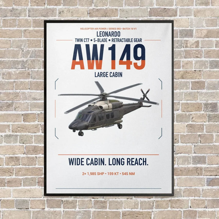 Leonardo AW149 vertical canvas print - framed - white background
