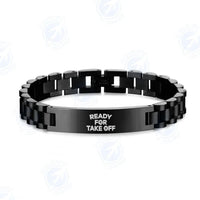 Thumbnail for Ready For Takeoff aviation-themed chain bracelet, polished stainless steel.