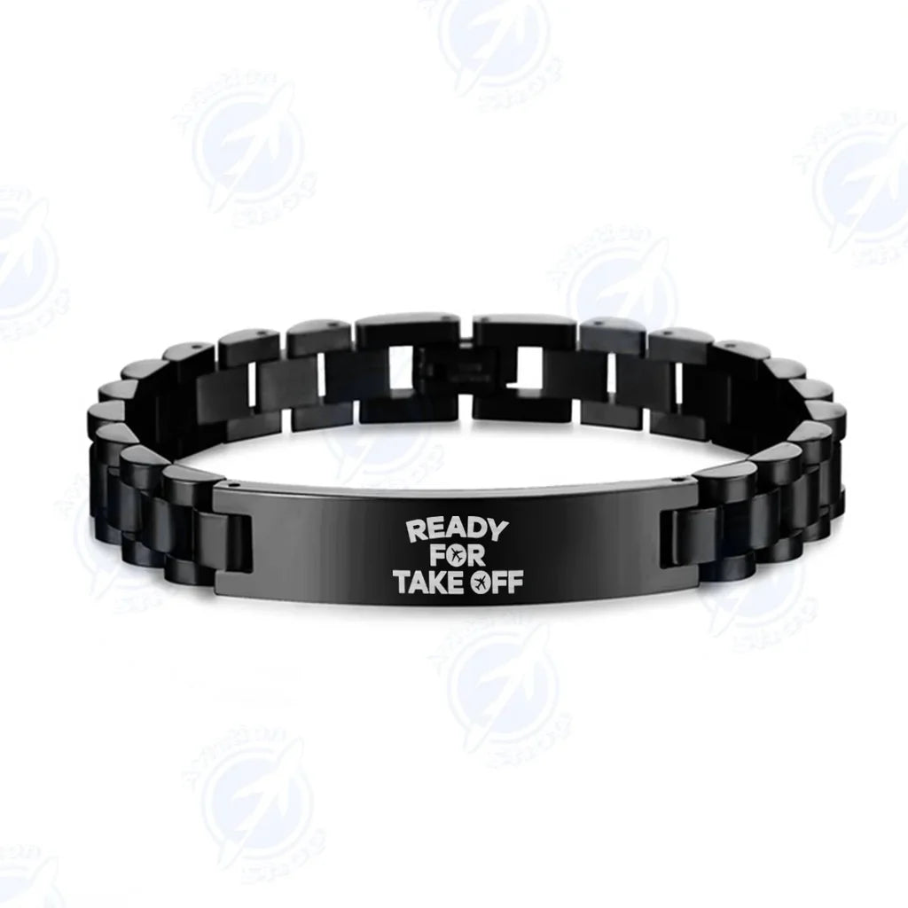 Ready For Takeoff aviation-themed chain bracelet, polished stainless steel.