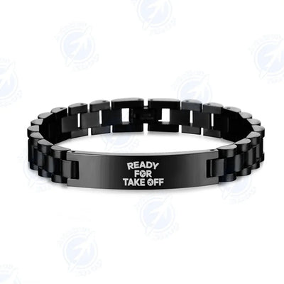 Ready For Takeoff aviation-themed chain bracelet, polished stainless steel.