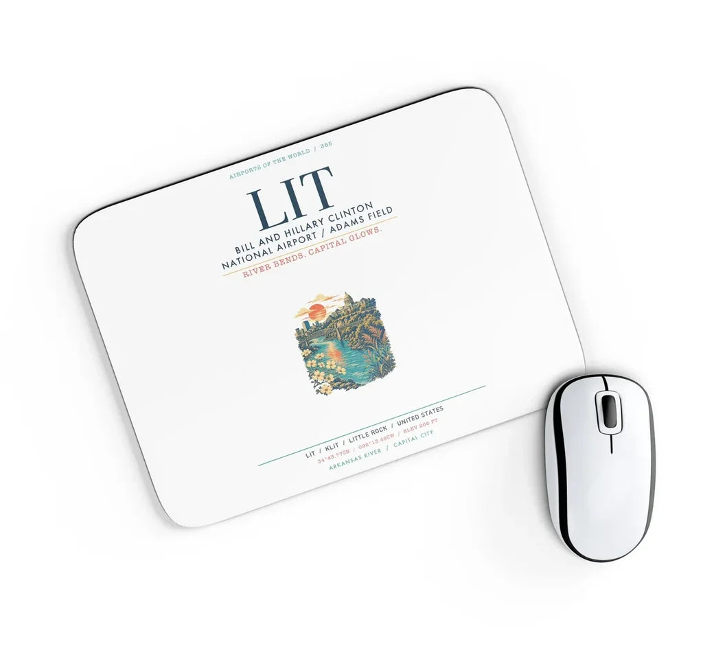 Bill and Hillary Clinton National Airport (LIT) design on white rectangle mouse pad