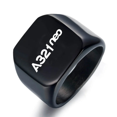 A321neo & Text aviation ring in stainless steel.