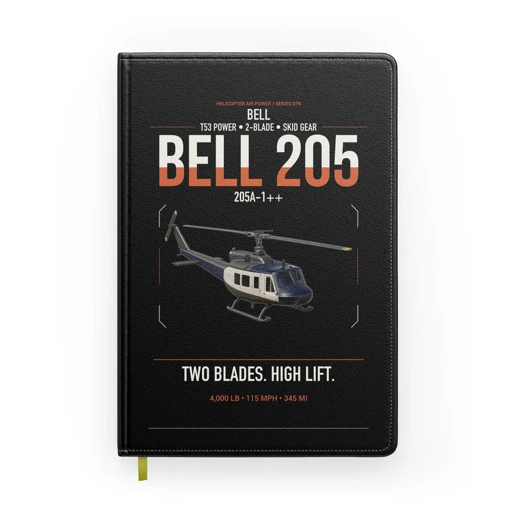 Bell 205A-1++ design on black notebook