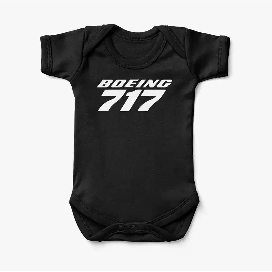 Boeing 717 & Text aviation print on kids gentle cotton bodysuit.