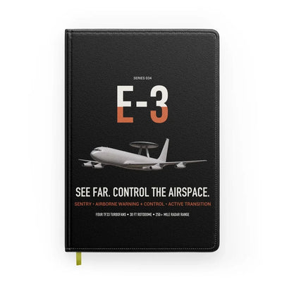 E-3 Sentry AWACS design on black notebook