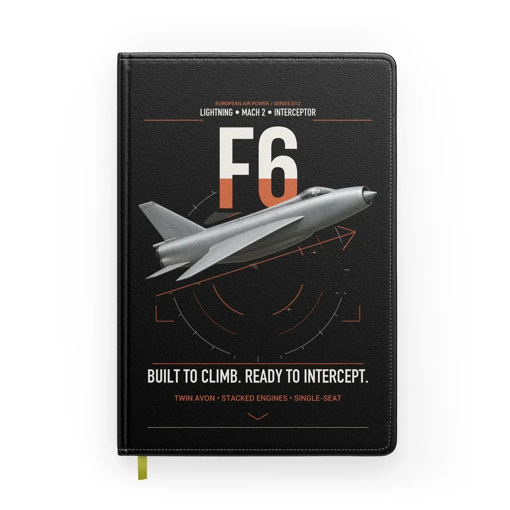 English Electric Lightning F6 design on black notebook