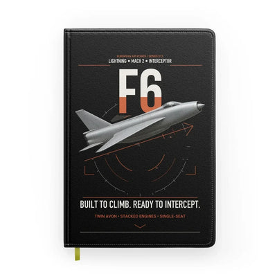 English Electric Lightning F6 design on black notebook