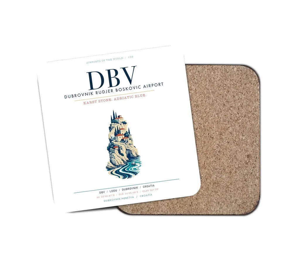 Dubrovnik Ruđer Bošković Airport (DBV) design on white 1 piece coaster